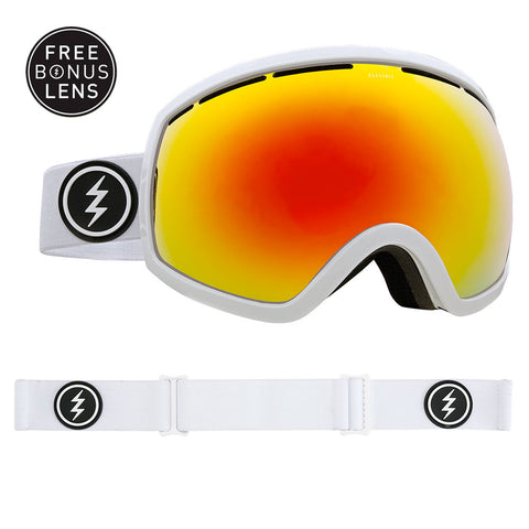 Electric EG2 Ski Goggles - Gloss White Frame - Brose/Red Chrome Lens + Bonus Lens
