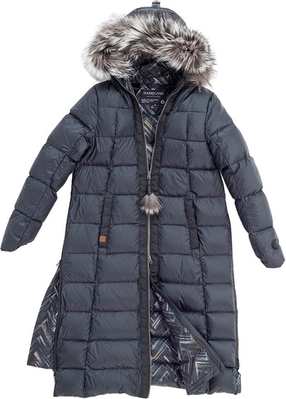 Harricana Long A-Line Down Coat With Upcycled Fur - Women's