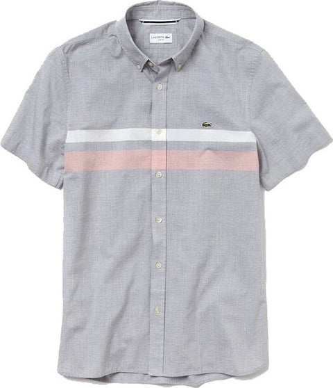 Lacoste Slim Fit Tricolour Striped Cotton Short Sleeves Shirt - Men's