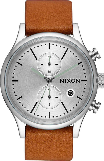 Nixon Station Chrono Leather Silver/Tan Watch - Men's