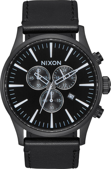 Nixon Sentry Chrono Leather All Black/White Watch - Mens
