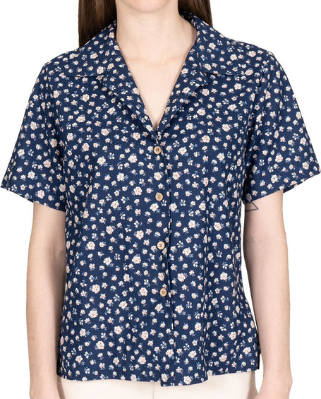 Naked & Famous Camp Collar Shirt - Indigo Romantic Flowers - Women's