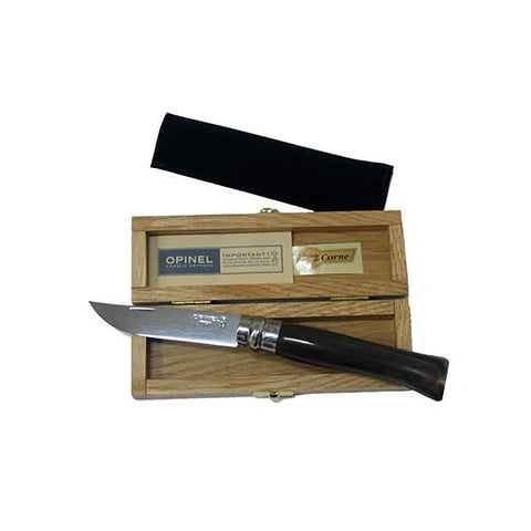 Opinel Wooden Box No.8 - Blond Horn Handle - Stainless Steel Blade