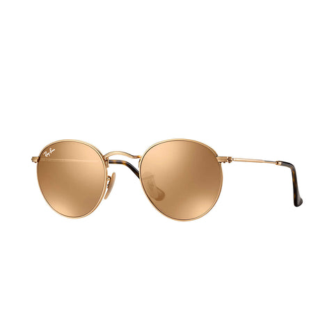 Ray-Ban Round Flat Lenses - Gold Frame - Copper Flash Lens