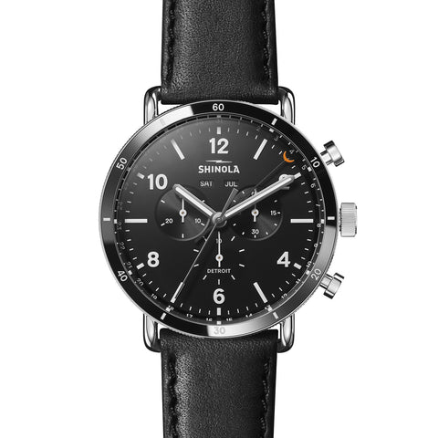Shinola The Canfield Sport Chrono Calendar 45mm - Black USA Leather Strap - Black Dial Watch