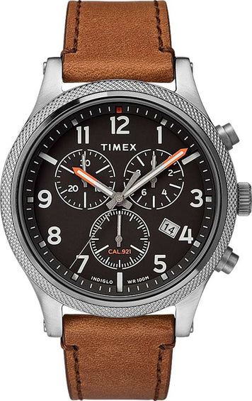 Timex Allied LT Chronograph 42mm Watch - Leather Strap - Silver Tone/Brown/Black