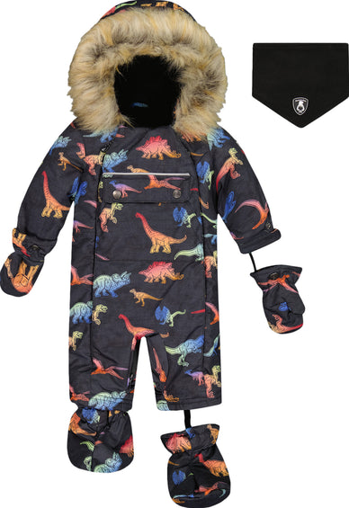 Deux par Deux Black with Gradient Dino Print One Piece Car Seat Snowsuit - Baby Boys