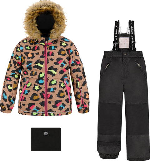 Deux par Deux Two Piece Snowsuit with Multicolor Leopard Print - Little Girls