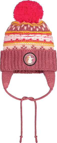 Deux par Deux Purple and Pink Winter Pompom Knit Earflap Hat - Baby Girls
