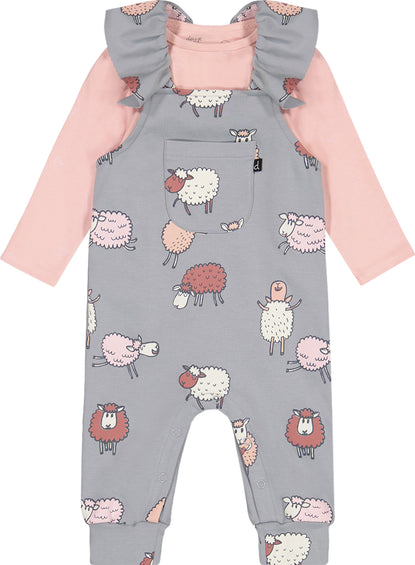 Deux par Deux Organic Cotton Onesie and Grow-With-Me Sheep Print Overall Set - Toddler Girls