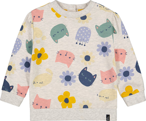 Deux par Deux Flowery Cats Printed Stretch French Terry Sweatshirt - Little Girls