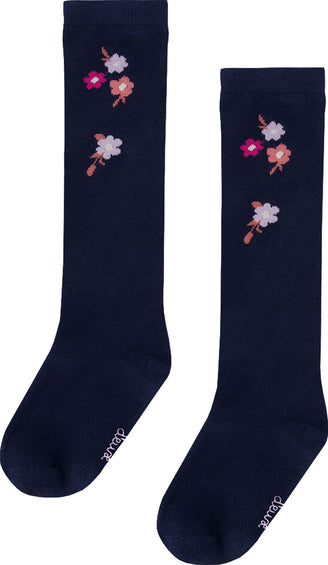Deux par Deux High Socks with Flowers - Little Girls