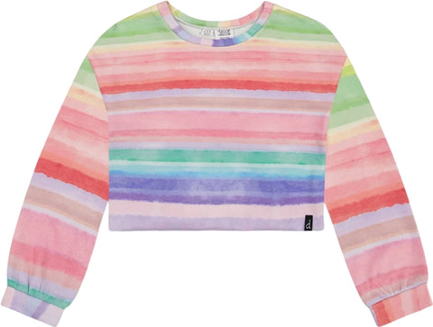 Deux par Deux Rainbow Stripe French Terry Sweatshirt - Big Girls