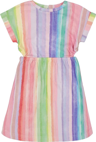 Deux par Deux Rainbow Stripe French Terry Dress - Little Girls