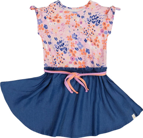 Deux par Deux Printed and Chambray Bi-Material Dress - Big Girls