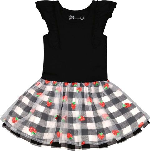 Deux par Deux Bi-Material Dress with Mesh and Vichy Skirt - Little Girls