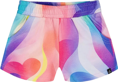 Deux par Deux Printed Rainbow Heart French Terry Shorts - Little Girls