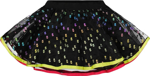 Deux par Deux Multicolor Printed Mesh Skirt - Little Girls