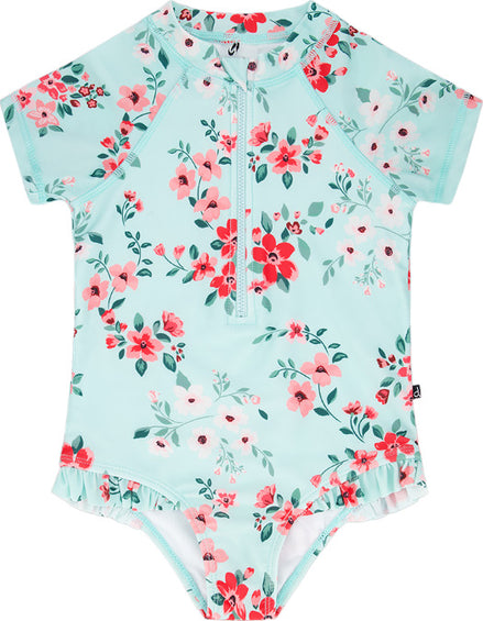 Deux par Deux Printed Short Sleeve One Piece Rashguard - Little Girls