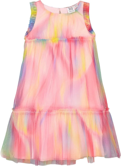Deux par Deux Rainbow Swirl Sleeveless Frills Mesh Dress - Little Girls 