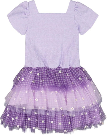 Deux par Deux Textured Knit Dress with Mesh Skirt - Little Girls 