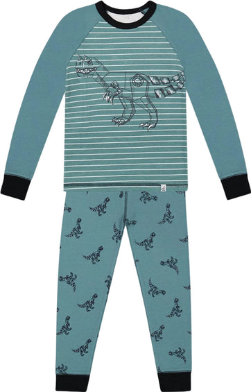 Deux par Deux Organic Cotton Mechanical Dinosaurs Print Long Sleeve Two Piece Pajama Set - Big Boys