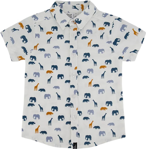 Deux par Deux Printed Short Sleeve Poplin Shirt - Little Boys