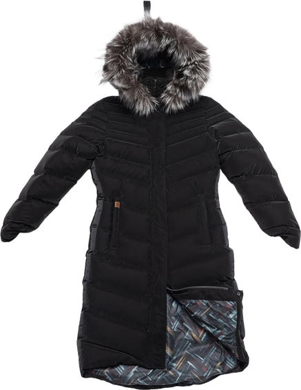 Harricana Canmore Long Puffer Coat with Upcycled Fur Trim - Women's