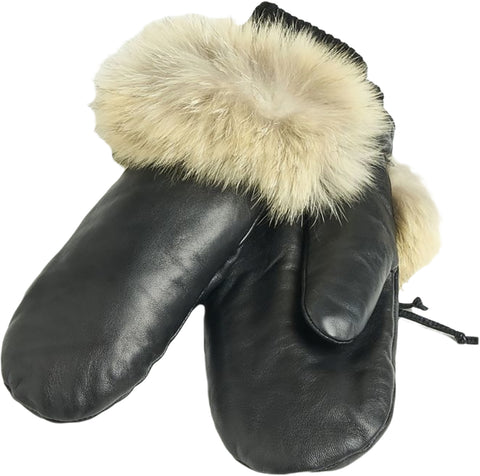 Harricana Leather Mittens with Upcycled Fur Trim - Women's