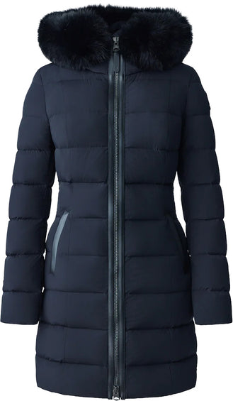 Mackage Calla Agile-360 Stretch Light Down Coat With Blue Fox Fur Collar - Women's